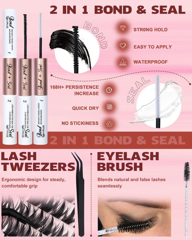 Geeneiya Manga Lash Clusters Kit, 11-19mm Fox Eye Lash Extension Kit, C Curl Left & Right Cat Eye Lashes, DIY Cluster Eyelash Extension Kit with Lash Bond and Seal Lash Tweezers for Beginners