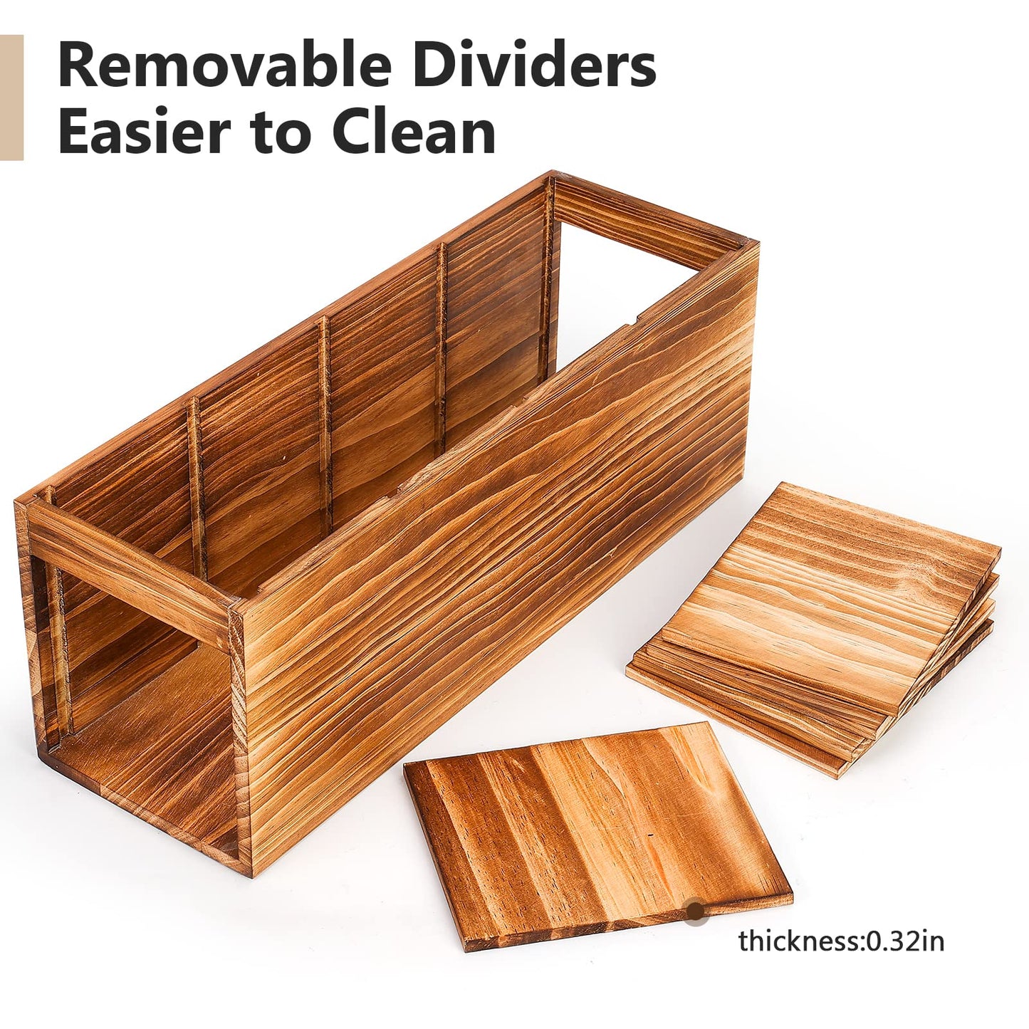 Yumkfoi Extra Large Utensil Holder, 4 Sections Wooden Utensil Organizer for Countertop, Rustic Utensil Caddy Crock Counter Organizer and Cooking Tools Storage