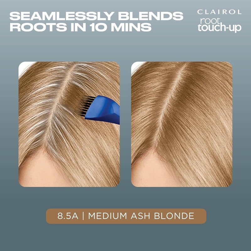 Clairol Root Touch-Up Permanent Hair Dye - 8.5A Medium Ash Blonde | 100% Gray Coverage | Easy Brush Application | Pack of 2