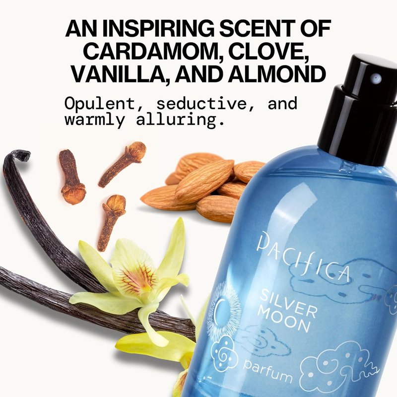 Pacifica Silver Moon Vanilla Almond Spice Perfume - Warm Gourmand Fragrance for Women | 2 fl oz, Vegan & Cruelty-Free