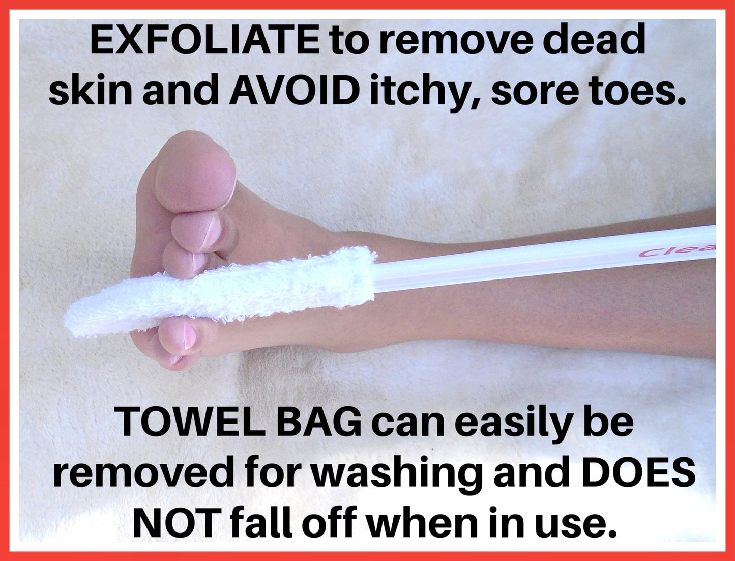 Short Handle 12 inch Foot Toe Brush Best Product to Clean and Dry Between Toes. Removes Dead Skin and Stops Itchy, Sore Toes. This toe towel is More Suitable for Younger People.