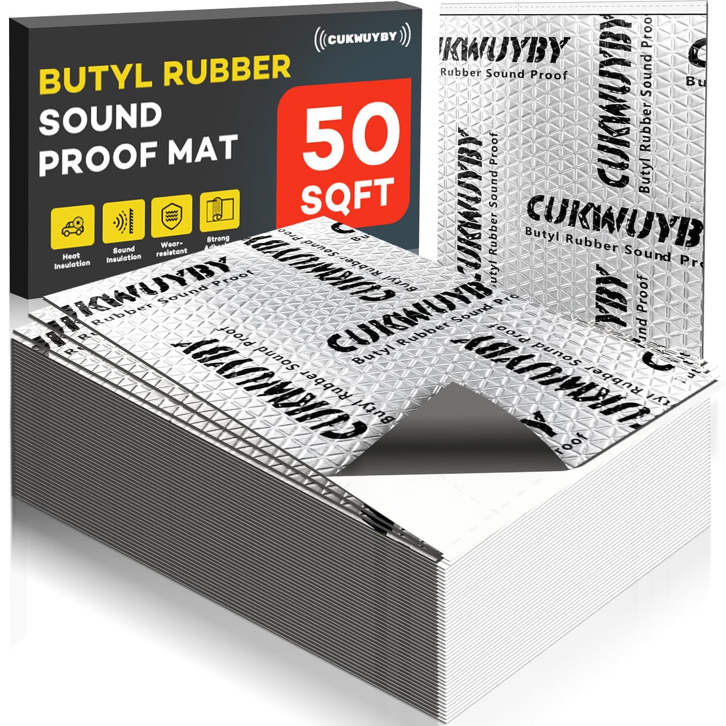 Sound Deading Material for Cars 50mil 50 sqft Car Sound Deadening Mat Butyl Automotive Sound Deadener Noise Insulation Vibration Dampening Material (46 pcs)