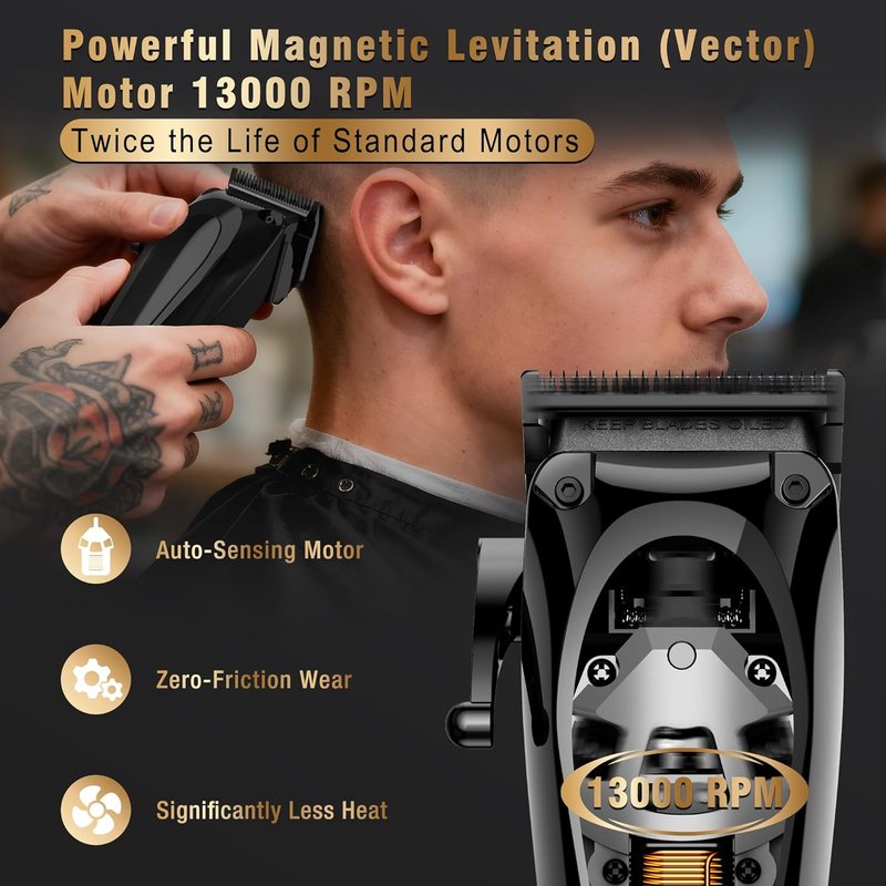 Phantom Professional Hair Clippers - Cordless Barber Trimmer Set with 13000 RPM DLC Blades | Zero-Gap for Fades & Blends