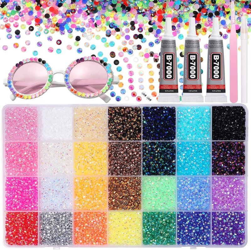 Skiennix 32000 Pcs Rhinestones Bedazzling Kit - Colorful 3mm Flatback Resin Gems for DIY Crafts