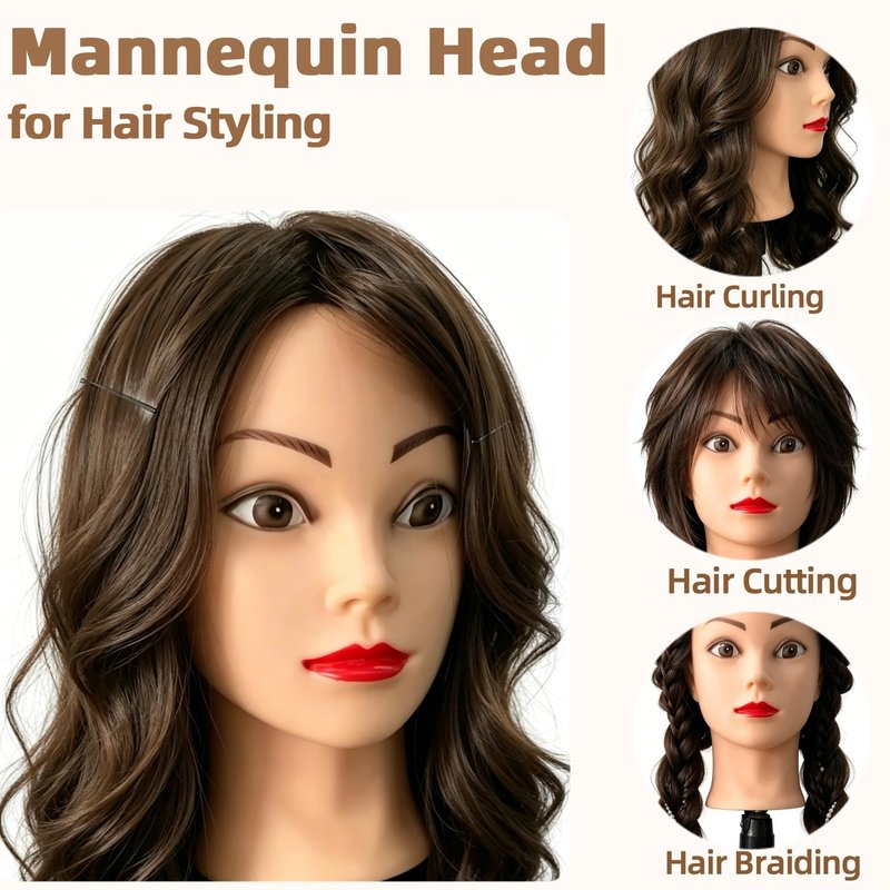 Cosmetology Mannequin Head with Hair, 26"-28" Synthetic Hair Mannequin Head for Braiding, Practice Hair Styling Training Doll Head with Stand