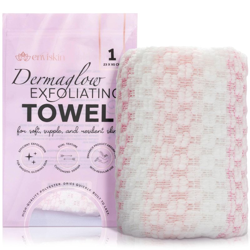 Enviskin Dermaglow Exfoliating Towel-Dual Texture Washcloth for All Skin Types-Easy to Use Japanese Exfoliating Shower Towel for Women & Men- Body Scrubber Wash Cloth