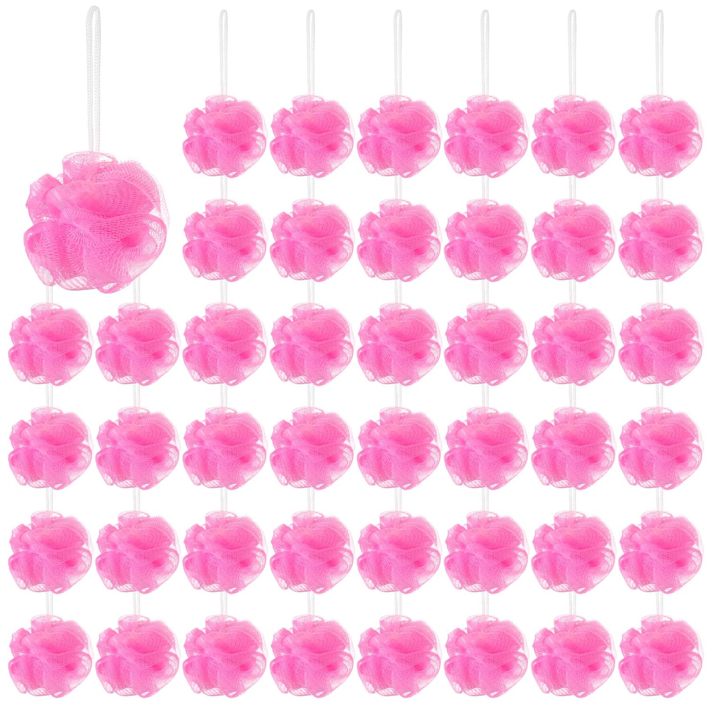 Suttmin 50 Pcs Loofah Sponge Bulk Mini Shower Sponge 3 Inch Loofahs Shower Pouf Mesh Showers Ball for Women Kids Men Exfoliating Bath Scrubber Travel Size Showers Gift(Pink)