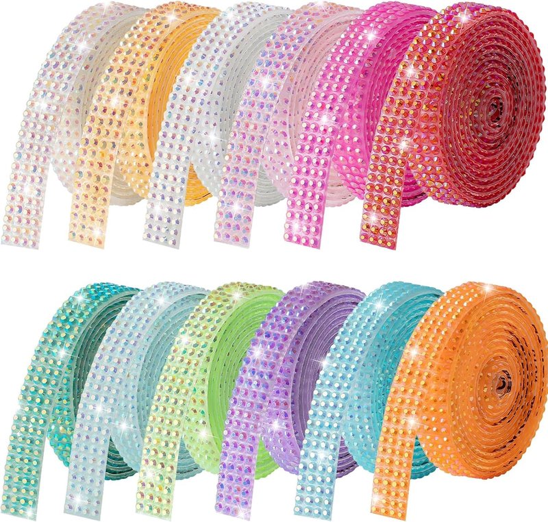 LYXMYGS 12-Yard Bedazzling Strips, 12-Roll Rhinestone Strips for DIY Craft, Rhinestone Ribbon Self Adhesive, Bedazzling Kit for DIY Craft, Rhinestones for Crafting Art Decoration