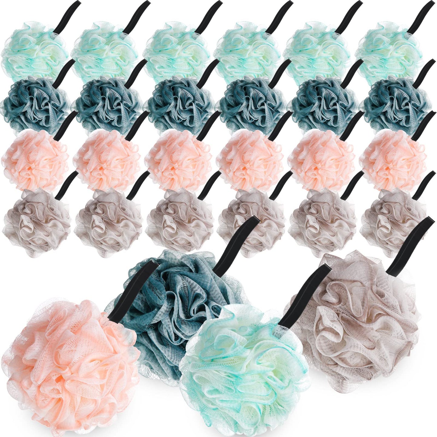 Sunnyray 24 Pack Shower Loofah Bath Sponge Bulk Soft Loofah Exfoliating Body Scrubber Mesh Shower Puff Pouf Ball for Women and Men Bathroom