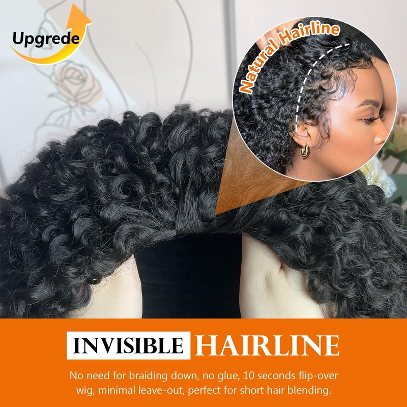 HUA Kinky Curly Half Wig for Black Women 180% Density 3 In 1 Seamless Flip Over Burmese Curly Half Wigs Protein Synthetic Hair Boast A Human Hair Like Touch 18 Inch Wear and Go Glueless Wigs Daily Use