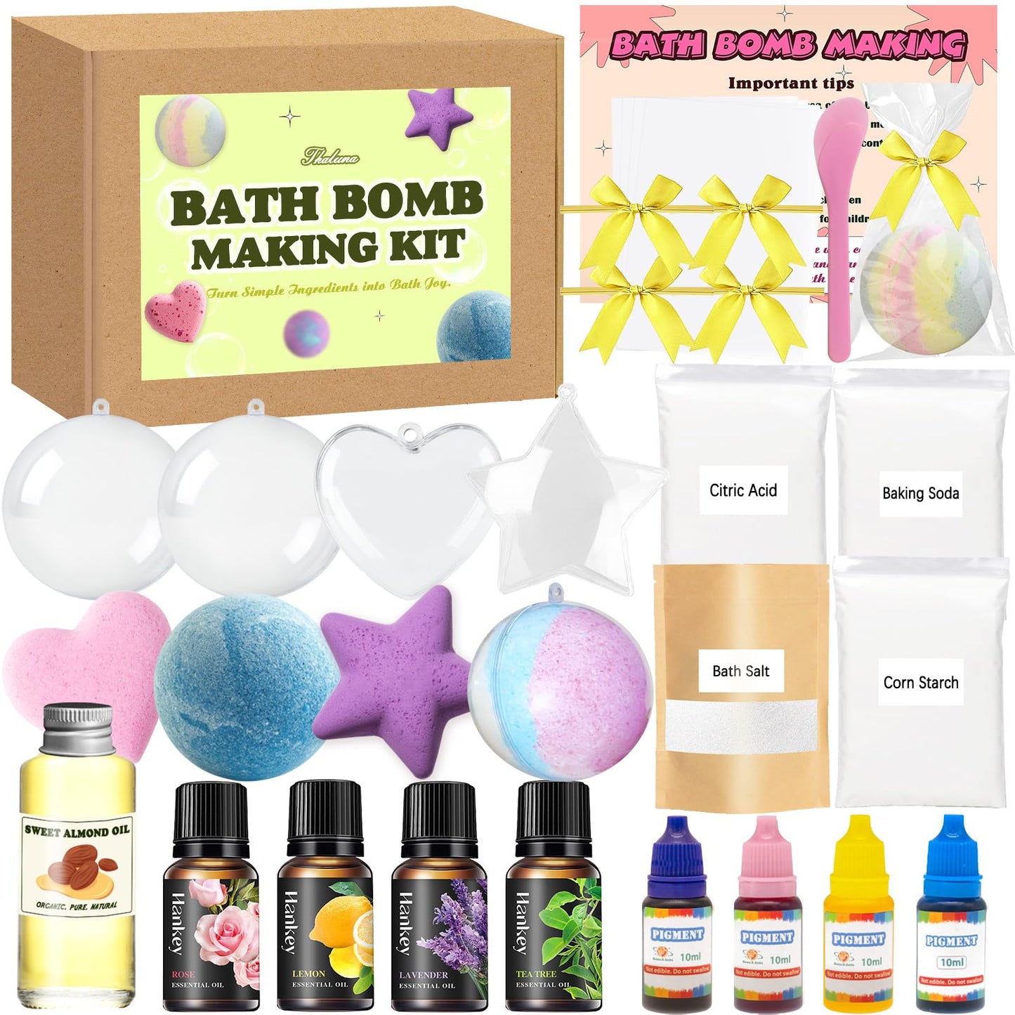 THALUNA Bath Bomb Making Kit, DIY Bath Bomb Kit for Adults & Teens, Make Your Own Bath Fizzy with Bath Bomb Molds, Essential Oils, Relaxing Bath Time Home Creative Spa Gift for Her, Women