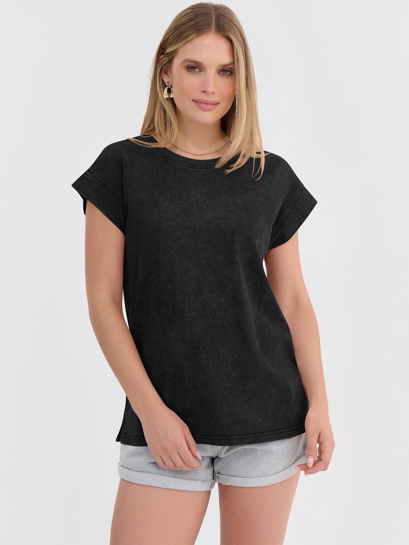 ANRABESS Womens Acid Washed T-Shirt Cap Sleeve Vintage Casual Crew Neck Tops Summer Basic Tee 2026 Fashion Clothing