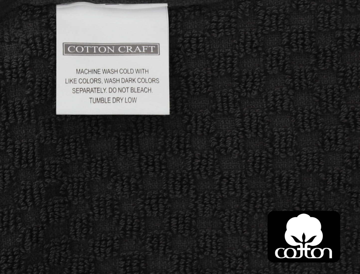 COTTON CRAFT Bath Mitt - Exfoliating Glove - Set of 6 Euro Spa Waffle Weave Towel Mitts - 100% Cotton Body Shower Glove Washcloth with Hanging Loop - Sensitive Skin Friendly - Large 5.5x10 -Black