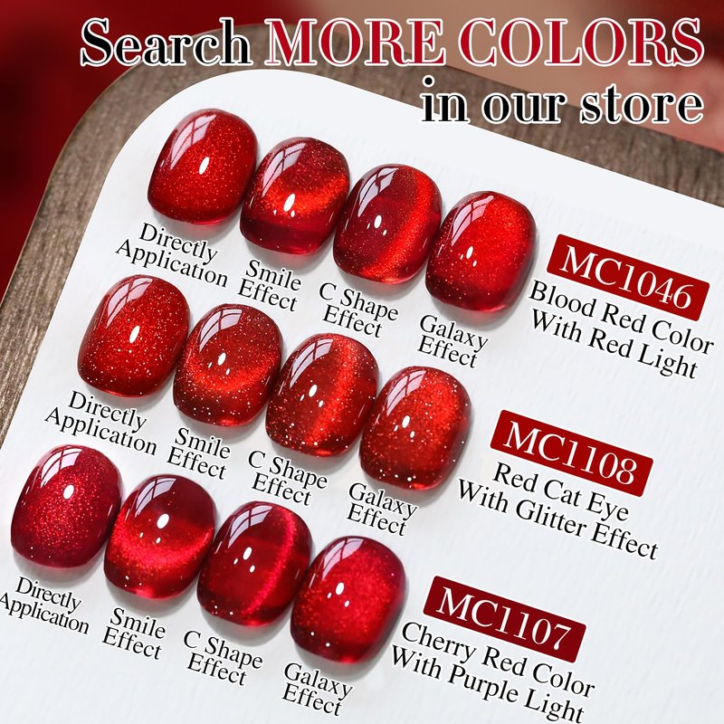 Cat Eye Gel Polish - 0.5 OZ Magnetic Holographic Glitter | Blood Red 15ML Translucent Jelly Color for Salon & DIY Nails
