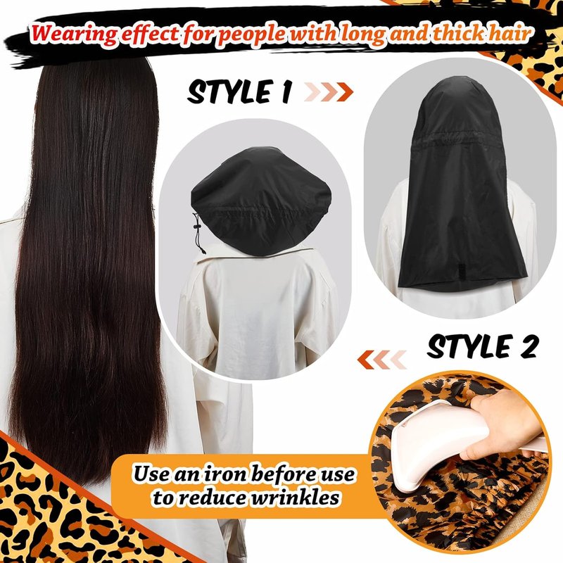 Satinior Jumbo Waterproof Braid Shower Cap - 2 Pcs Adjustable Reusable Hair Bonnets for Long Hair & Dreadlocks | Leopard Print