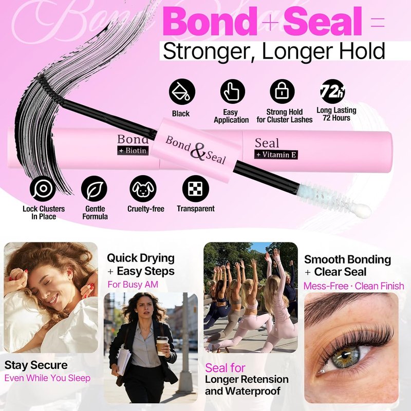 Eyelash Clusters Kit - 320pcs D Curly 9-16mm Individual Lashes | Wispy Extensions with Bond, Seal & Applicator for Beginners