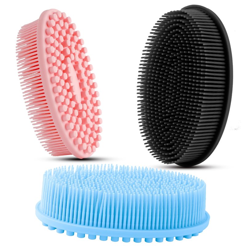 3 Pack Silicone Body Scrubber, Soft Silicone Loofah Exfoliating Body Scrubber, Silicone Body Brush Bath Shower Scrubber for Body, 2 in 1 Bath and Shampoo Wash Brush for Skin Exfoliation Men Women