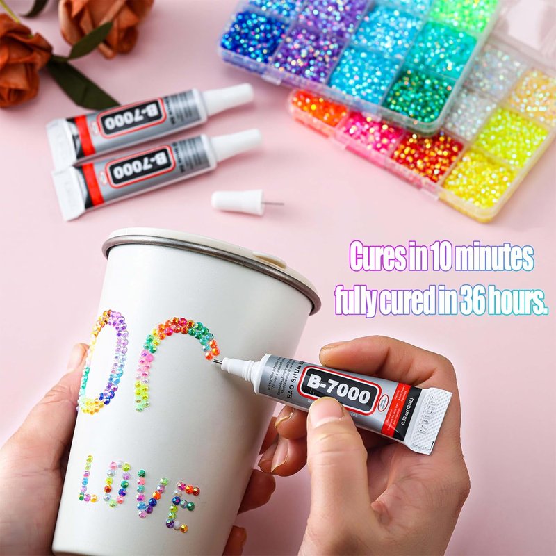 Rhinestones 30000 Pcs - 48 Color Flatback Gems for Nail Art & Crafting | 3mm with B7000 Glue & Tweezers