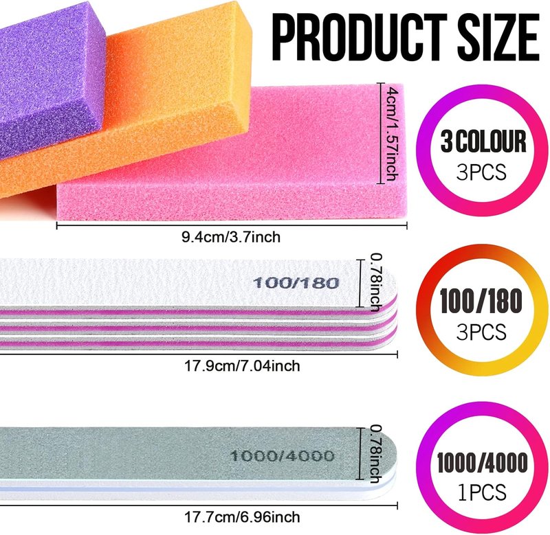 FANDAMEI Nail Buffers and Files - Professional Nail Care Kit with Rectangular Blocks & Grit Files