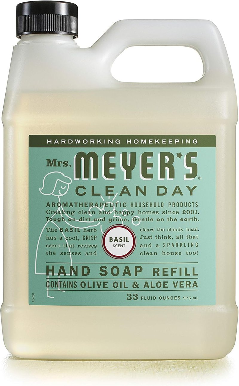 Mrs. Meyer's Hand Soap - Basil Scented Liquid Refill | 33 Fl Oz for Nourished Skin