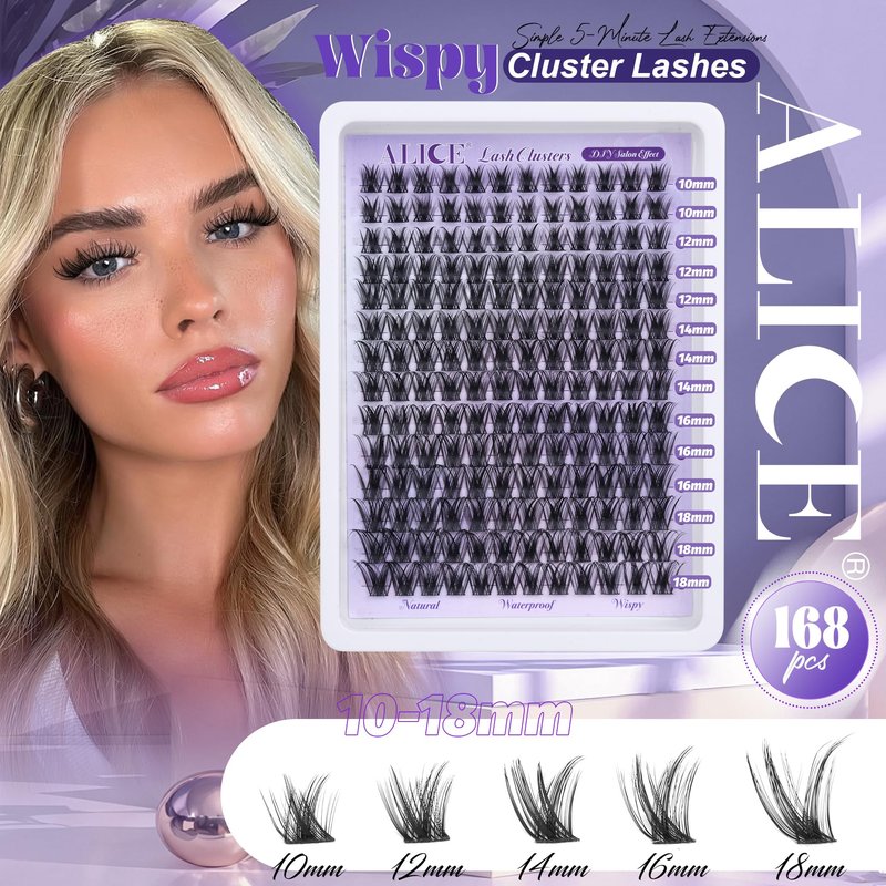 Lash Clusters Wispy Eyelash Extensions 168pcs Volume Individual Lashes 10-18mm Waterproof Natural DIY Lash Extensions Cluster Eyelash Extensions by ALICE