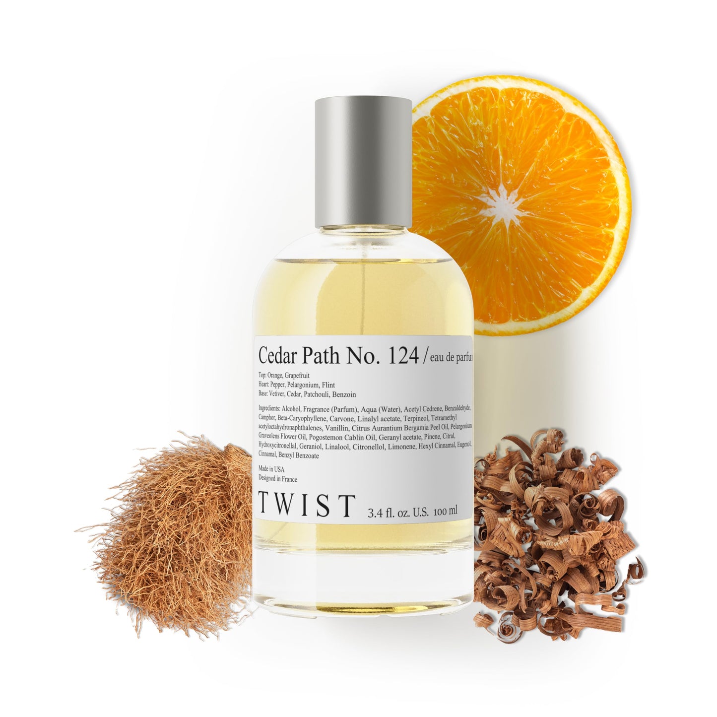 Twist Cedar Path No. 124 - Eau De Cologne Inspired by Terre d'Hermes, Long-Lasting Perfume for Men, Orange & Vetiver, Vegan, Clean Ingredients, Fragrance - Spray 100 ml | 3.4 fl. oz.
