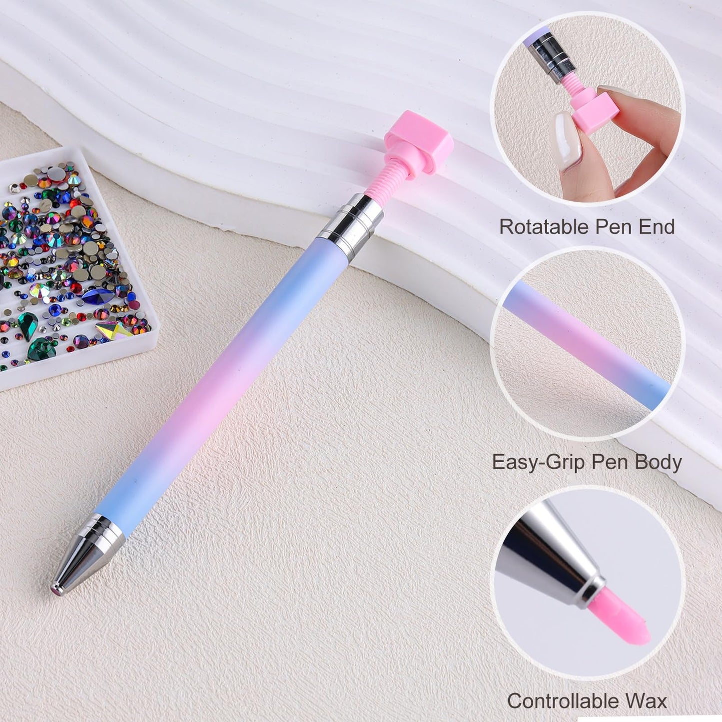 SUTOKAKA Rhinestone Picker Tool Kit for Diamond Painting Art, Refillable Wax Pen, 3Pcs Wax Refills with 5Pcs Gem Beads Rhinestone Trays Pick up Bedazzling Tools for DIY Craft