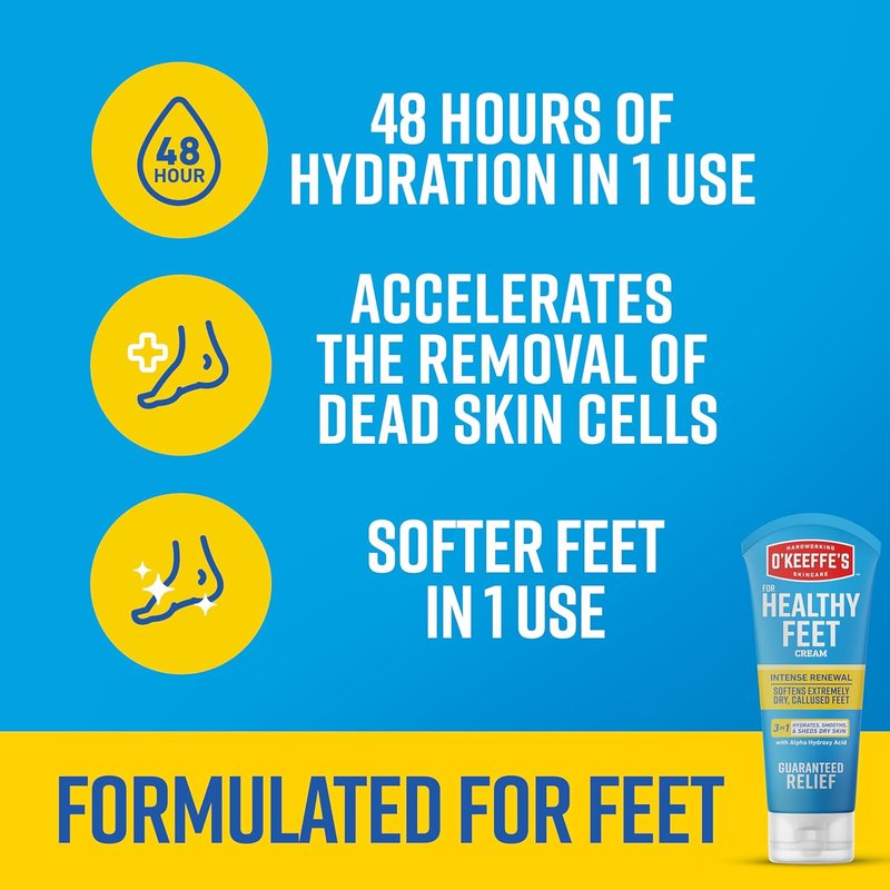 O'Keeffe's Intense Renewal Cream for Healthy Feet - Exfoliates & Softens Dry, Callused Skin - 3 oz Tube