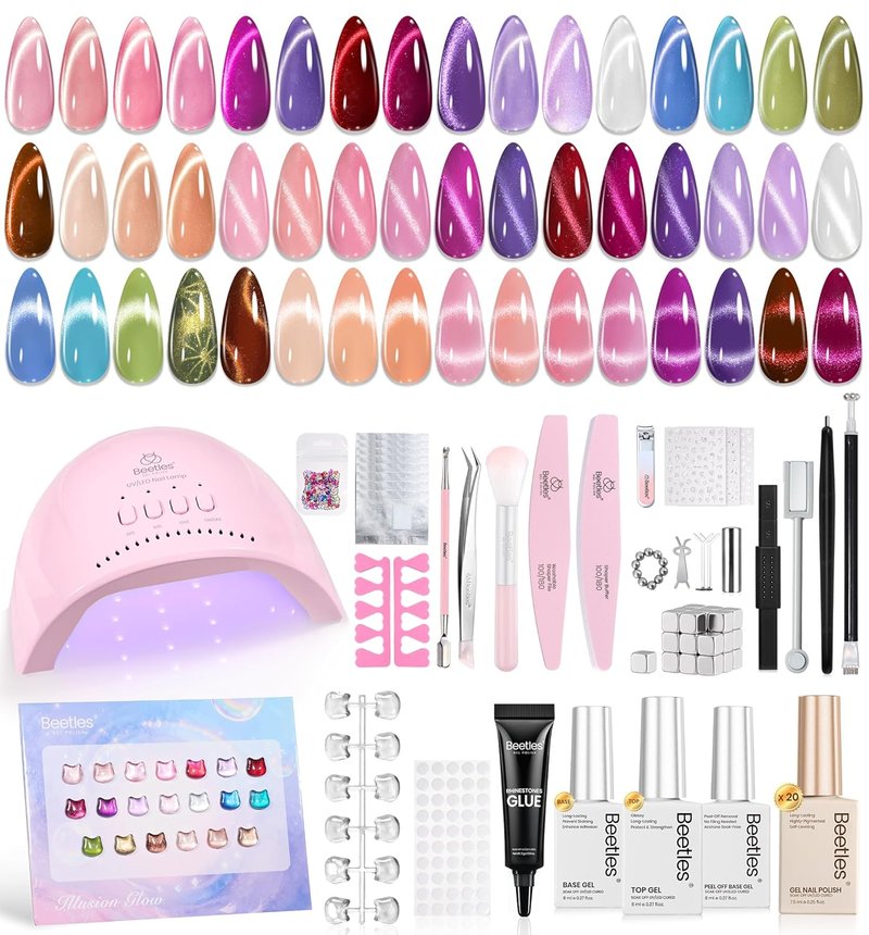 Beetles Gel Nail Kit - 96 Pcs Cat Eye Polish Set with UV Light & DIY Magnet | 20 Colors for Stunning Nail Art
