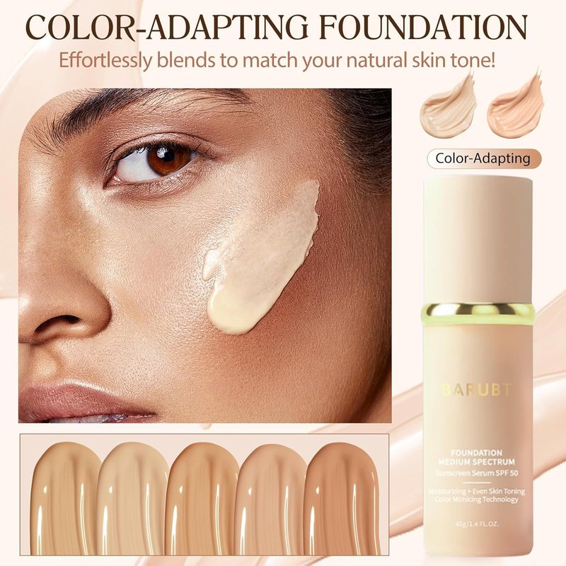 Color Changing Foundation with SPF 50 - 4 in 1 Moisturizing Cream for Medium-Full Coverage | Lightweight Liquid Makeup