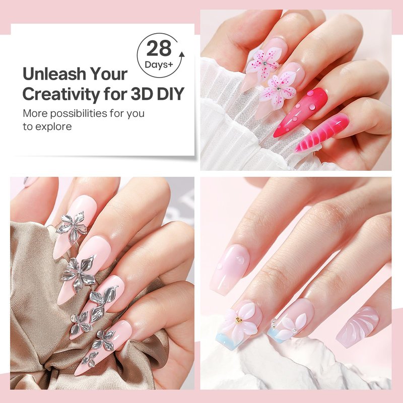 MIZHSE White 3D Gel Nail Art 30g Sculpting Gel Non-Sticky Molding Gels Solid U V LED Soak Off Gels Polish with 3D Flower Charm Nail Molds for Nails and Silicone Pen for Nail Design