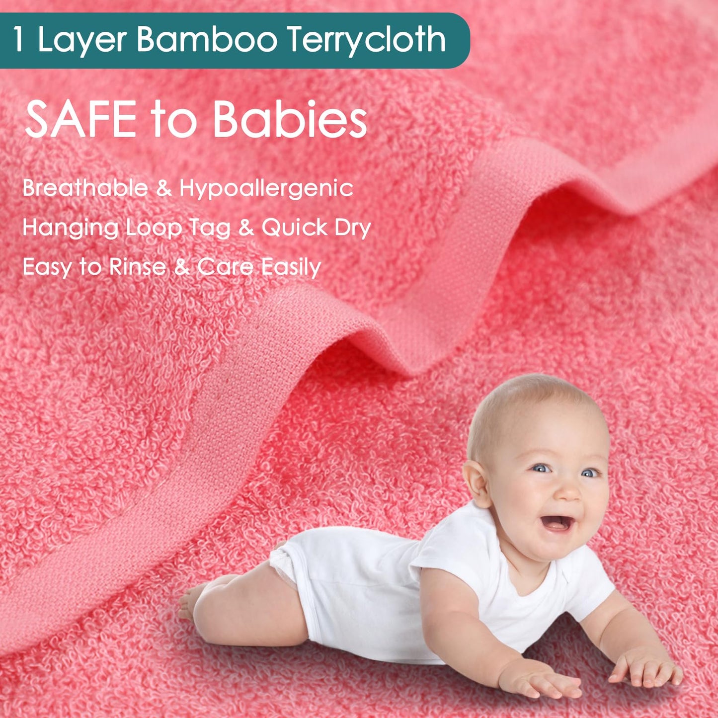 Baby Washcloths 6 Pack, 10x10 inch Heavenly Soft Pink Wash Cloths for Face and Body, Gentle & Safe Face Towel on Sensitive Skin, Baby Essentials Bath Shower Gifts for Girl Infant Kid Toddler Children
