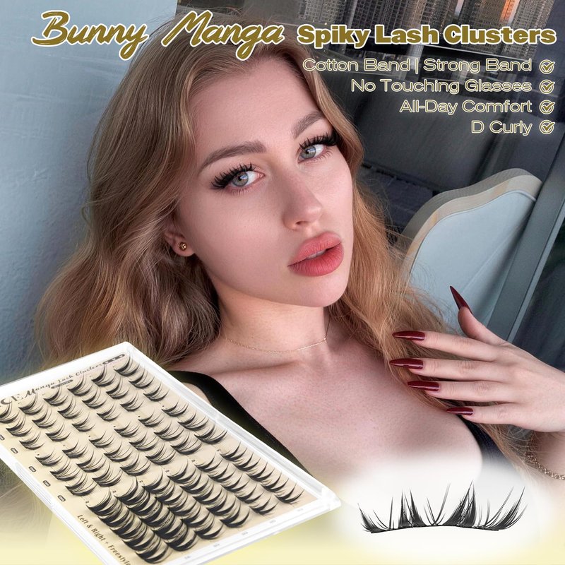 ALICE Bunny Lash Clusters with Spikes Eyelash Clusters 10-14mm Cluster Eyelash Extensions Manga Left & Right Lash Extensions Anime Individual Lashes