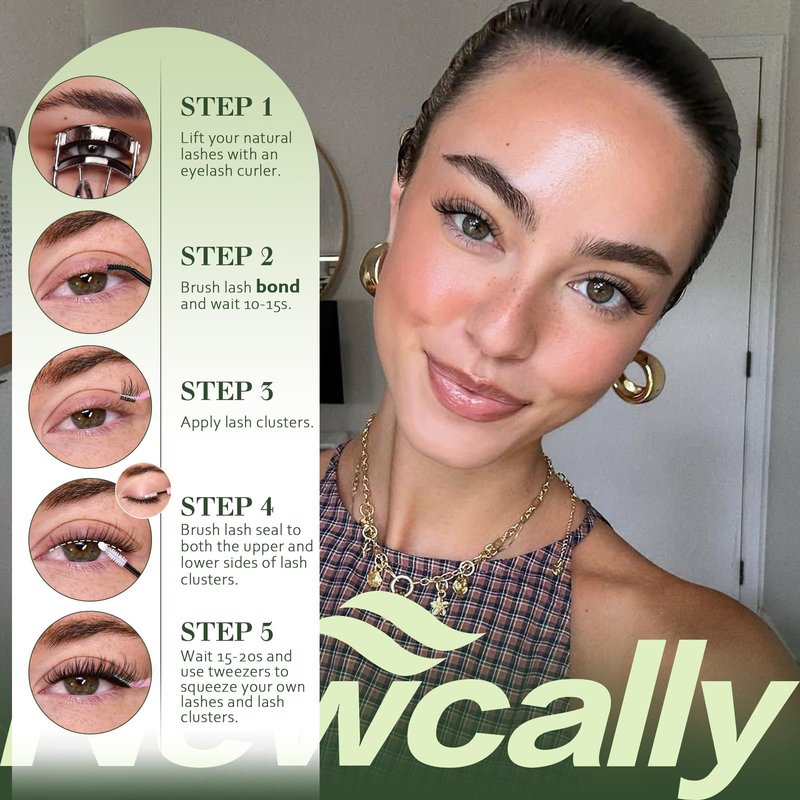 Natural Lash Clusters Wispy Eyelash Clusters with Thin Lash Band C-Curly Eye Lash Clusters Eyelash Extensions 10-16MM Individual Lashes for Beginners by Newcally
