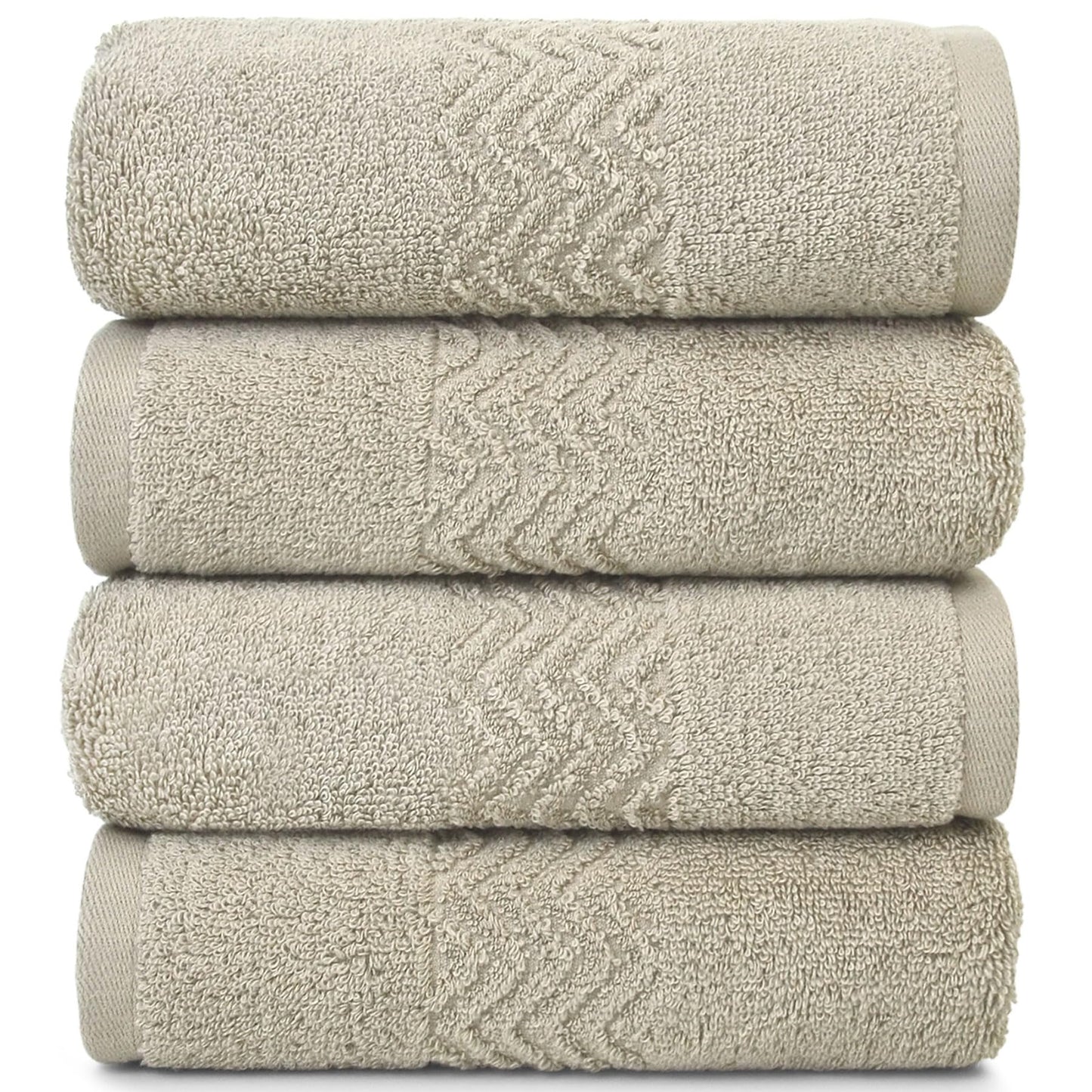 Cleanbear Bathroom Hand Towels with Jacquard Weaved, Ultra Soft and Lightweight Hand Towel, Highly Absorbent for Drying and Cleaning, 13 x 28 Inch (Khaki)