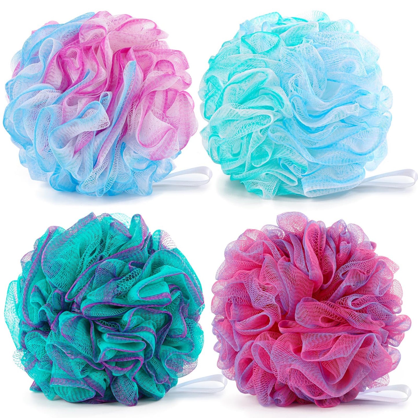 BTYMS XXL Large Loofah 100g/pc, Exfoliating Bath Sponge Body Scrubber Mesh Pouf Bath Scrunchies Shower Puffs - Pack of 4