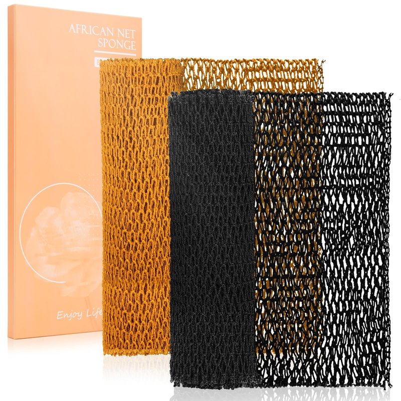 MTDLYICE African Net Sponge 2 Pack, Back Scrubber for Shower, XL 80CM Exfoliating Washcloth, African Net Sponge Authentic, Body Scrubber exfoliator Bath Accessories (Pink,Red)