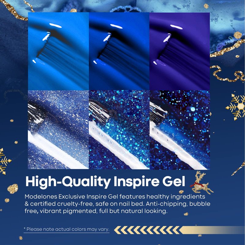 modelones Blue Gel Nail Polish Set, 6 Blue Christmas Color Changing Gel Polish Winter Glitter Nail Polish Gel Kit Soak Off LED Nail Art Manicure Holiday Gifts for Women Girls DIY Home Salon