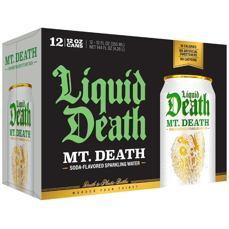 Liquid Death Sparkling Water - Mt. Death Flavor, Low Sugar, No Caffeine | 12 Fl Oz (Pack of 12)