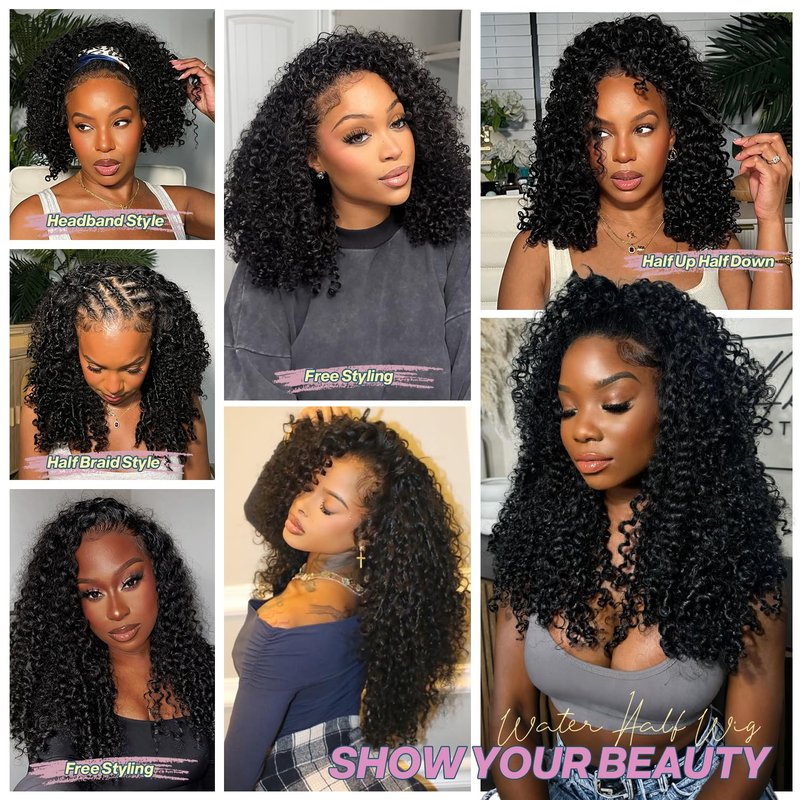 Burmese Curly 3-in-1 Half Wig | Glueless Human Hair, 250% Density, 16-Inch, Seamless Flip for Beginners