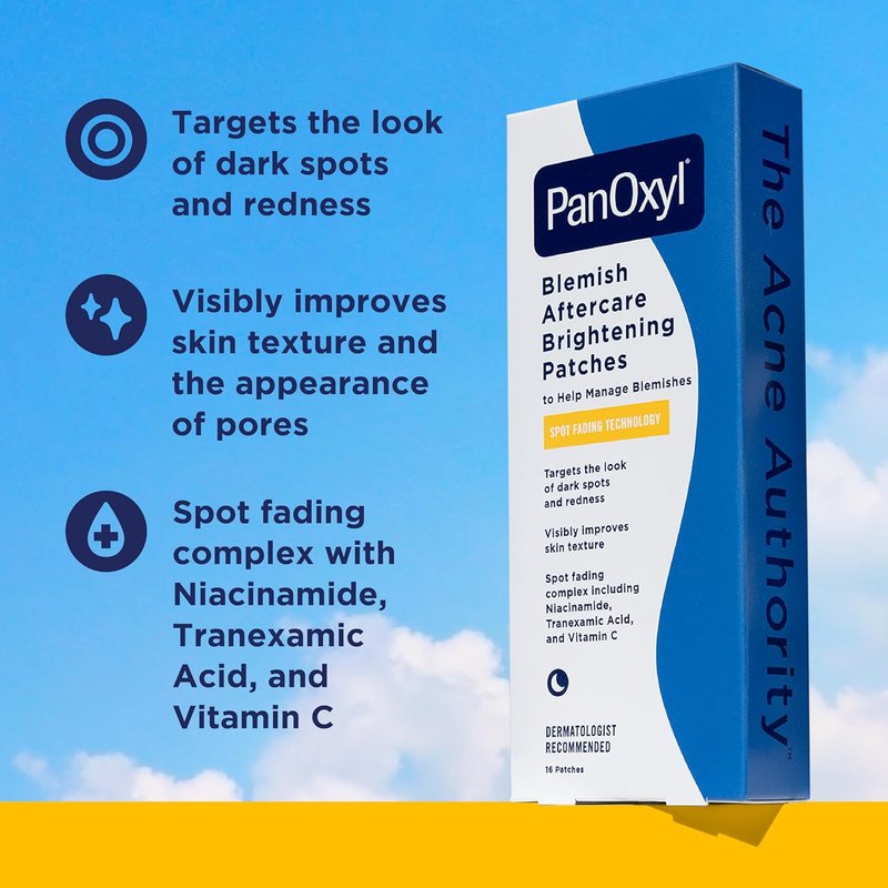PanOxyl Blemish Brightening Patches - Fade Post-Acne Dark Spots, Reduce Redness | Large Clear, Vegan, 16ct