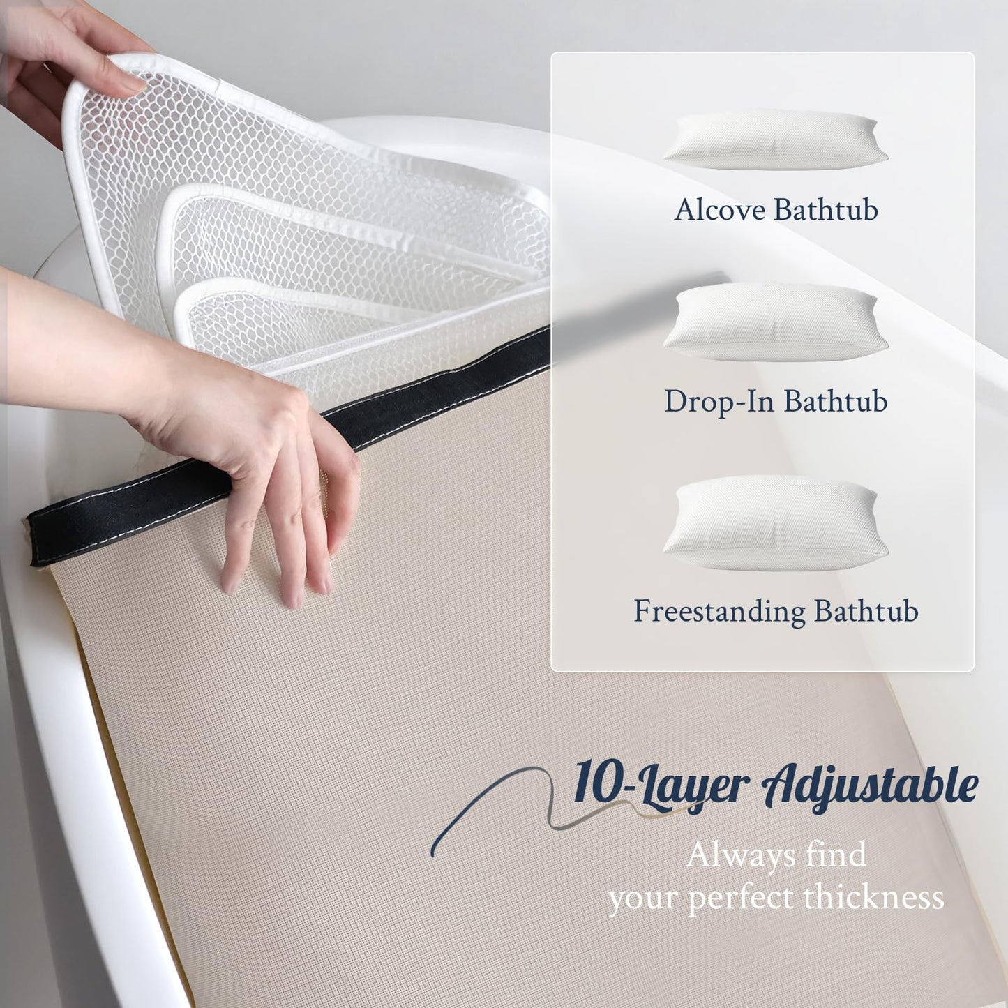 Luxury Bathtub Pillow, Skin-Friendly Cushion, Support Back, Neck & Head, Non-Slip, Adjustable Thickness Fits All Tub, Washable & Quick-Drying - Gift for Christmas Birthday Mother's Day