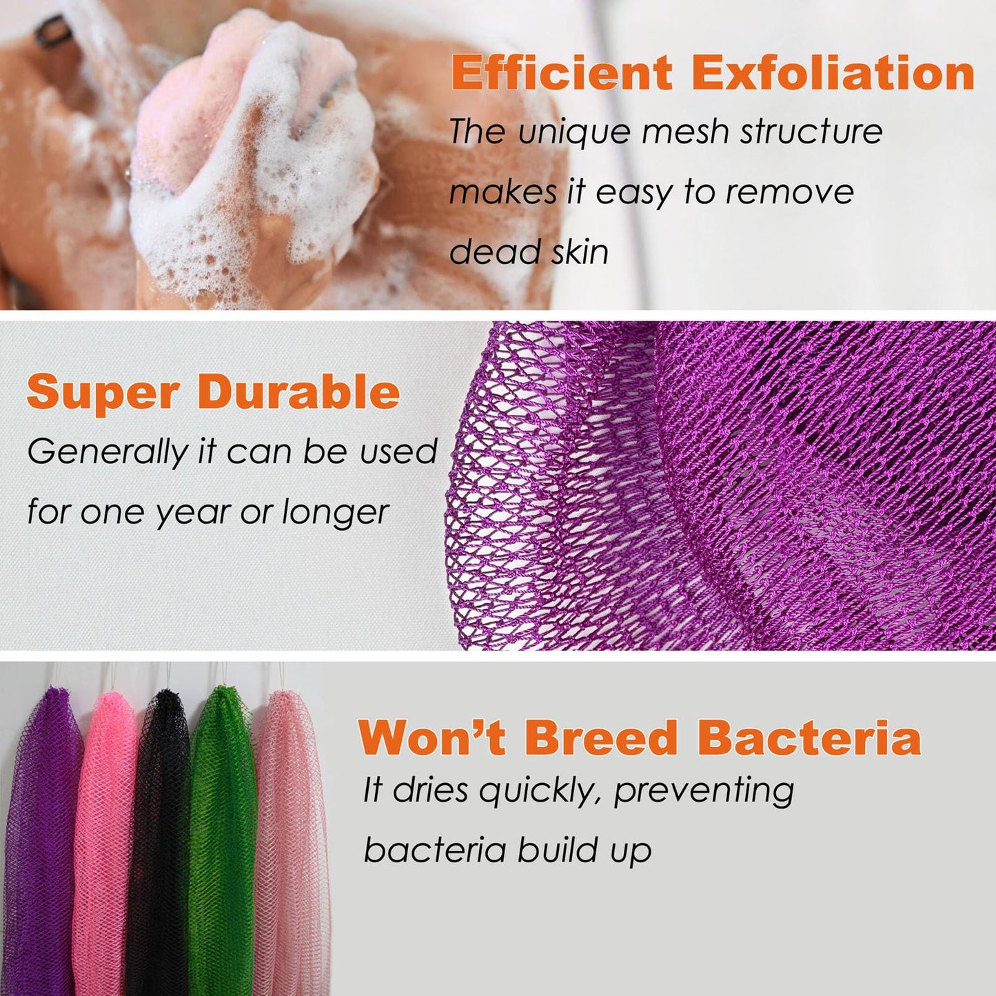 NEBOCA African Net Sponge Authentic African Exfoliating Net Sponge with Knots Real Sapo Sponge with Handles Afro Scrub Net Bath Cloth for Shower (Purple)