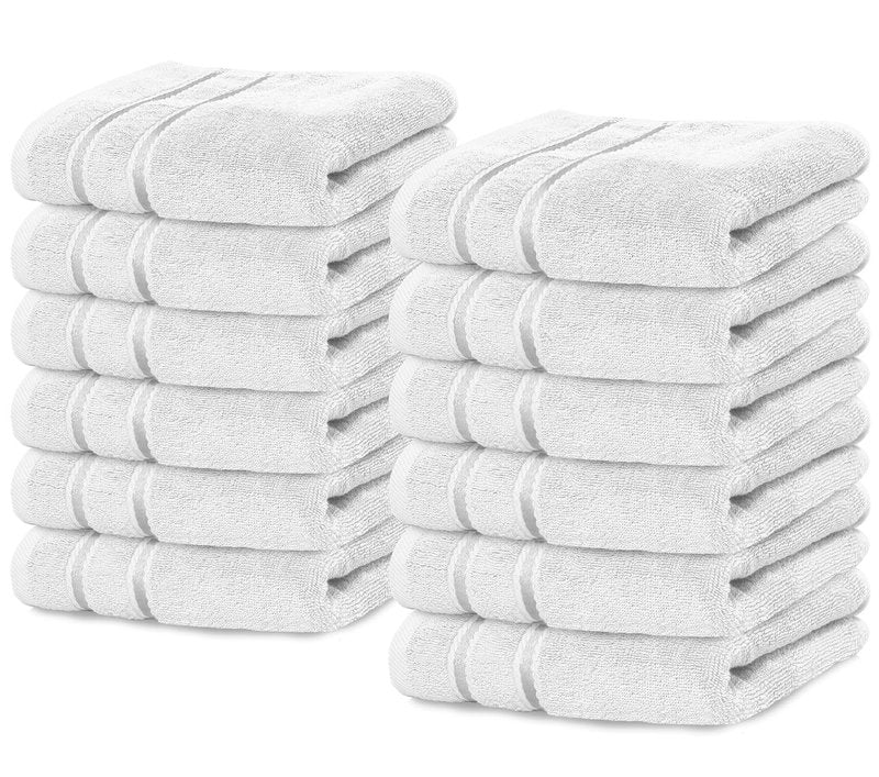 YRALY Luxury Wash Cloths 12 Pack |13x13 Inch | 600 GSM | 100% Ring Spun Cotton Washcloths for Body and Face – Soft and Absorbent Face Towels for Bathroom, Hotel, Spa, Gym (White)