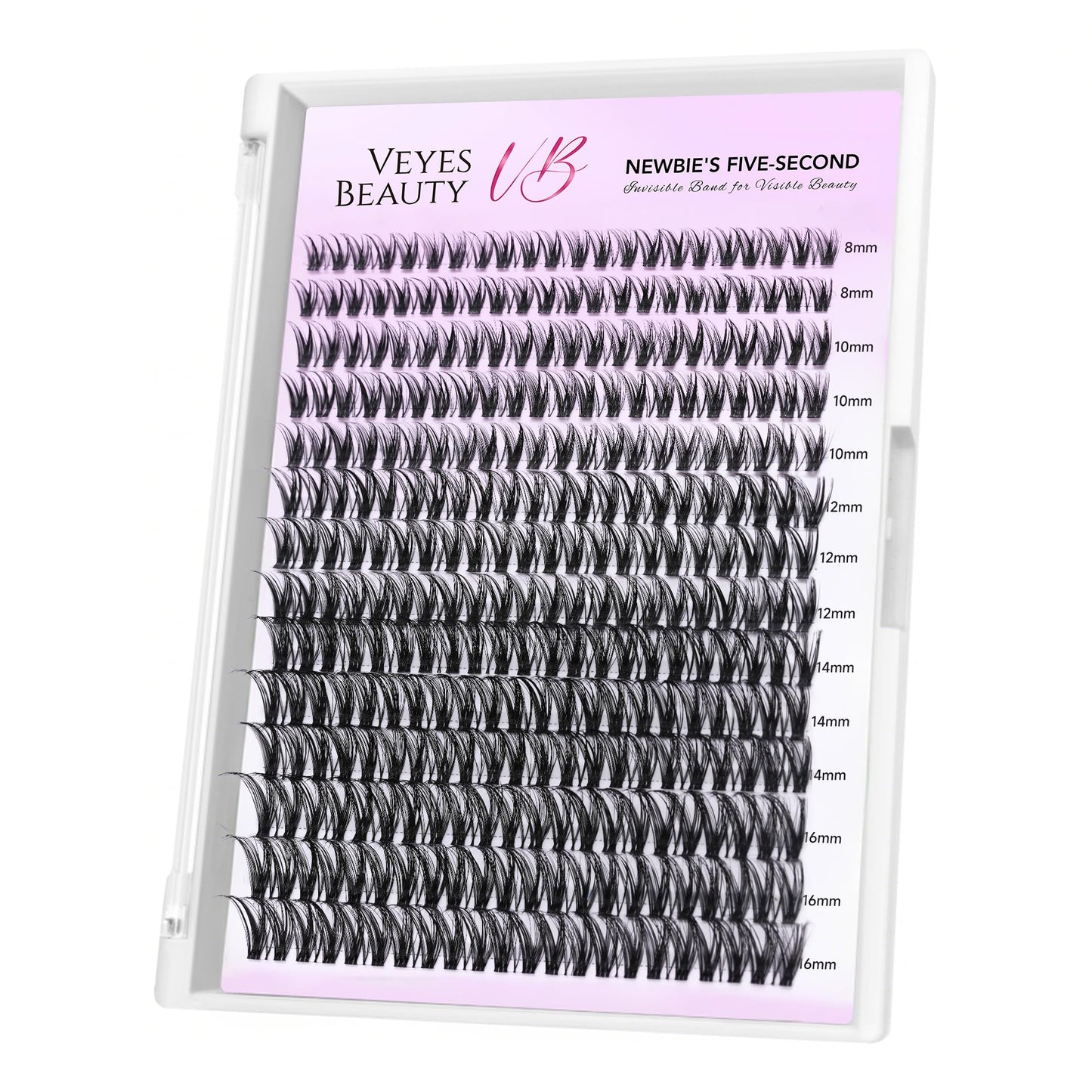 VEYESBEAUTY Lash Clusters Individual Eyelash Extensions Thin & Invisible Band DIY False Eyelashes for Self-application Newbie's Five-Second Series Wispy Lash Tray, Ribbon 8-16mm Mixed Length