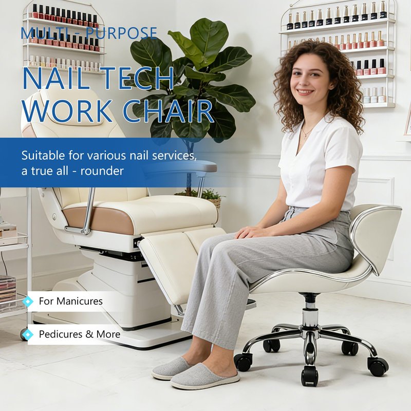 Lessmore White Swivel & Adjustable Pedicure Stool - Ergonomic Nail tech Chair for Salon Professionals, Comfortable Pedicure Chair with Smooth Rotation (1,Creamy White)