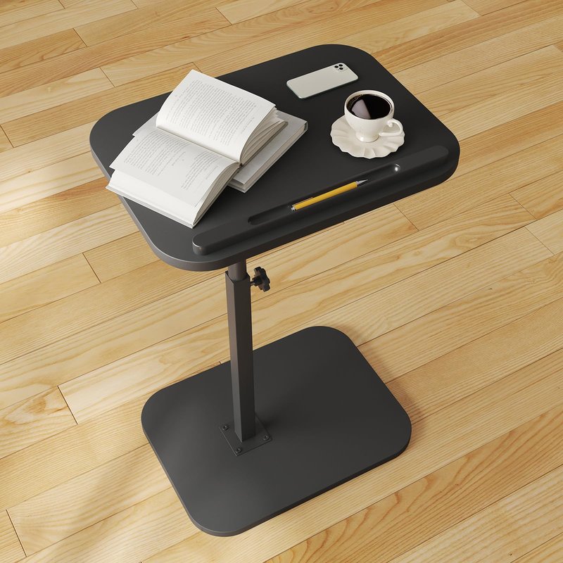 iabifo Side Table Sofa Tv Tray Height Adjustable C Shaped End Table 360° Swivel Overbed Living Room Couch Table, Black