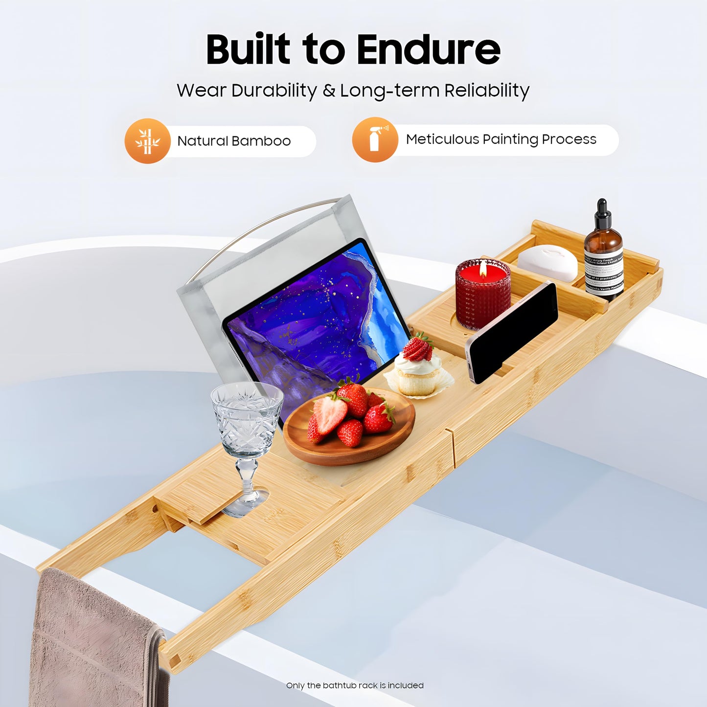 Bathtub Tray Caddy, Expandable Bamboo Bath Tray Waterproof Bamboo Bathtub Trays Bathroom Organizer for Housewarming, Anniversary, Wedding