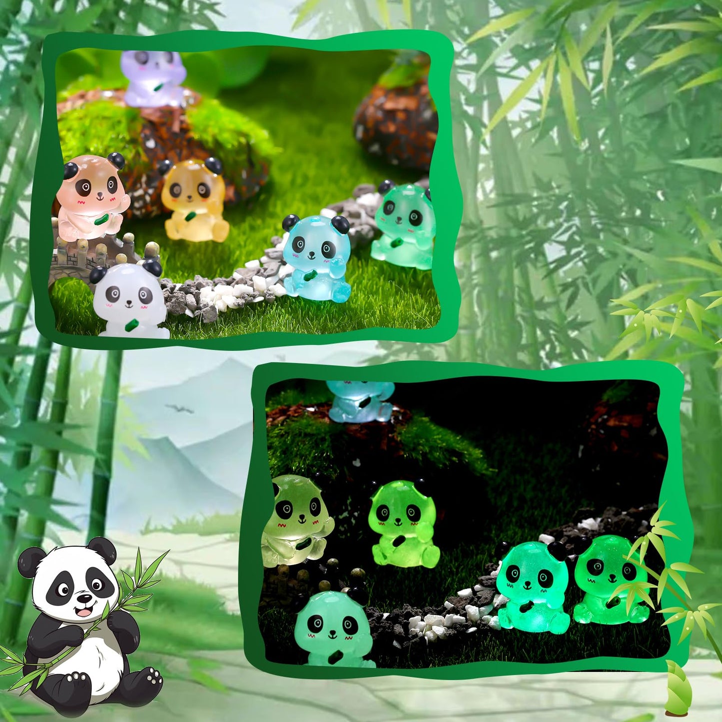 ZhouBoat 70Pcs Luminous Mini Resin Pandas, Tiny Resin Panda Figurines Miniature Resin Animals Figurines Glow in The Dark Mini Panda Figurines Bulk for Garden Landscape DIY Ornament Cake Topper Decor