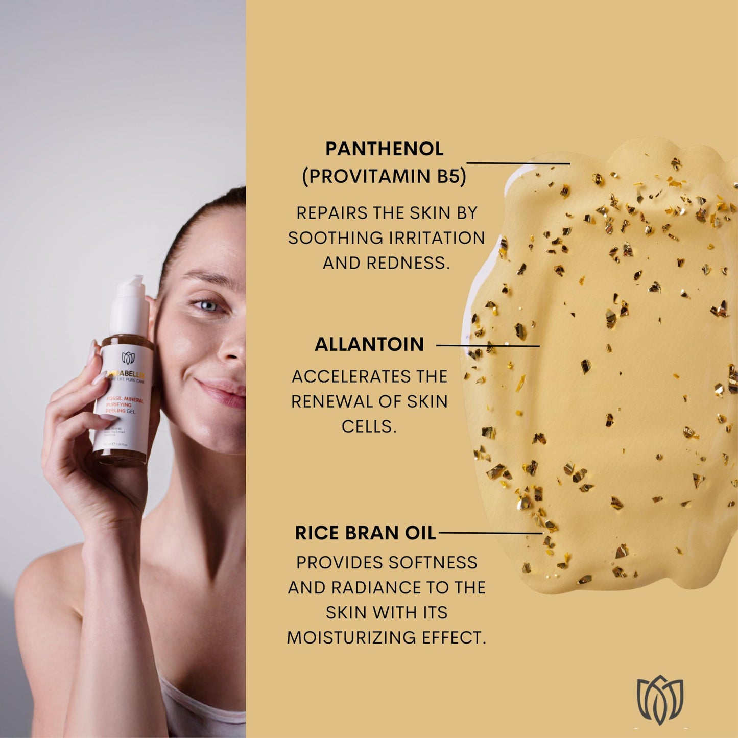 Mirabellix Fossil Mineral Purifying Peeling Gel 100ML – Exfoliating Gel with Green Tea, Rice Oil & Vitamin E for Deep Cleansing, Pore Refining, Blackhead Removal & Skin Brightening